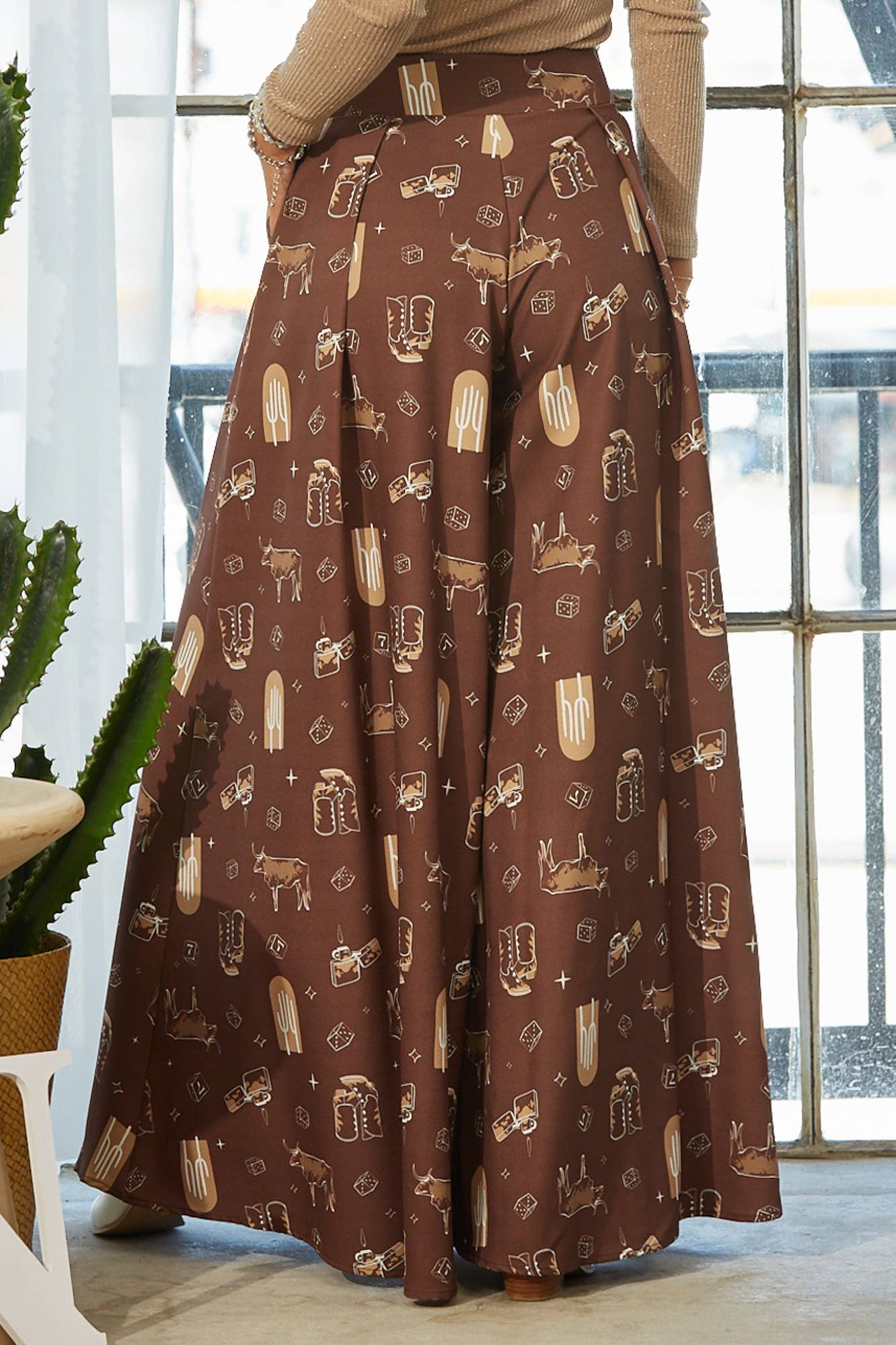 Print P919-4663-Western Farm Fabric Flare Wide Leg Palazzo Pants for wholesale on Faire2