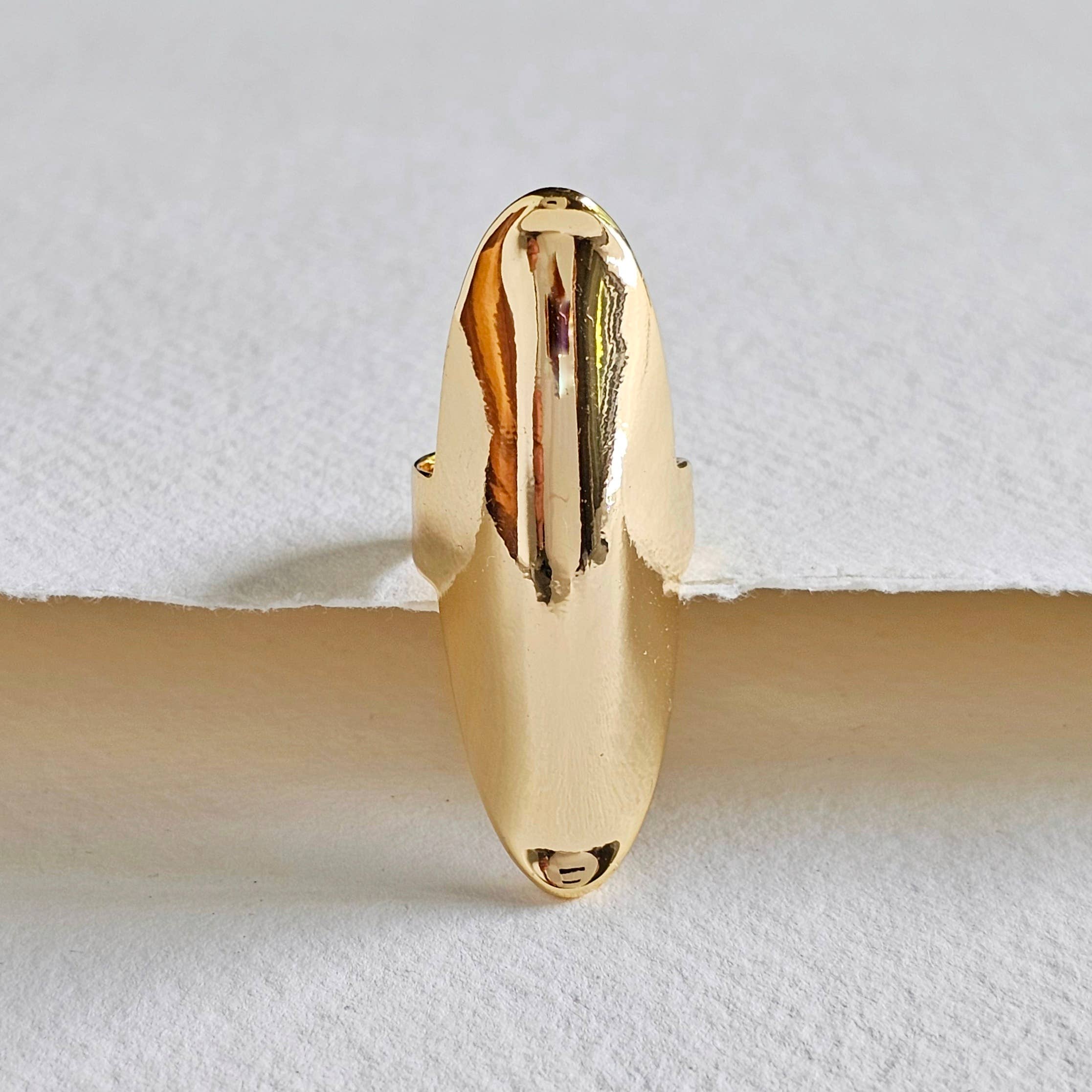Bisjoux - Wholesale Cocktail/Statement Ring - 18k gold plated big armor long  bold ring   1