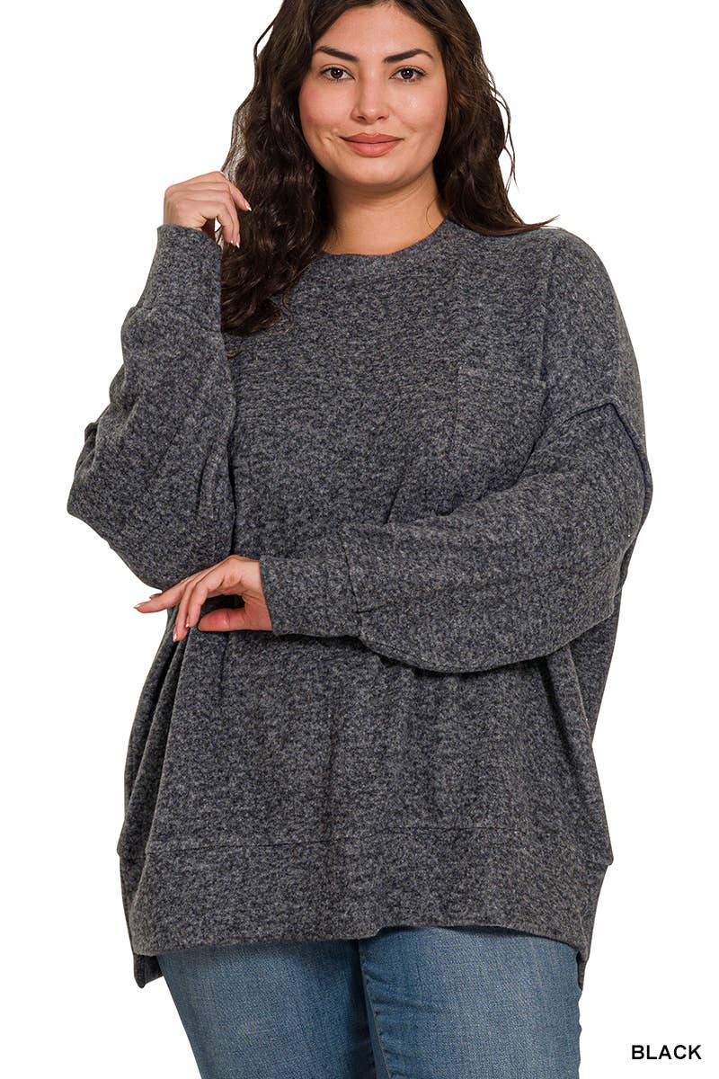 Vanilla Monkey - Wholesale Knit Sweater - Women's - Plus Brushed Melange Drop Shoulder Sweater12
