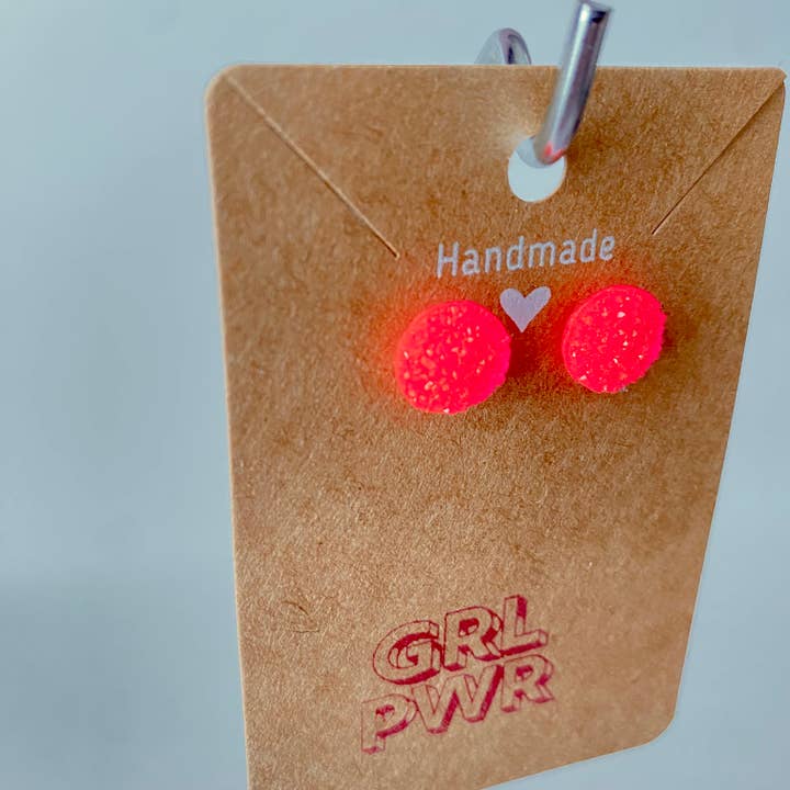 Pendientes drusos de color rosa neón para venta al por mayor de GRL PWR Jewelry