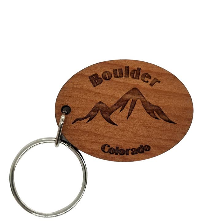 Portachiavi Boulder Colorado Montagne Portachiavi in Legno Souvenir CO Resort Sci Sciatore Snowboard Motoslitta Viaggio Etichetta Chiave Borsa per la vendita all'ingrosso da parte di Happy Wood Products