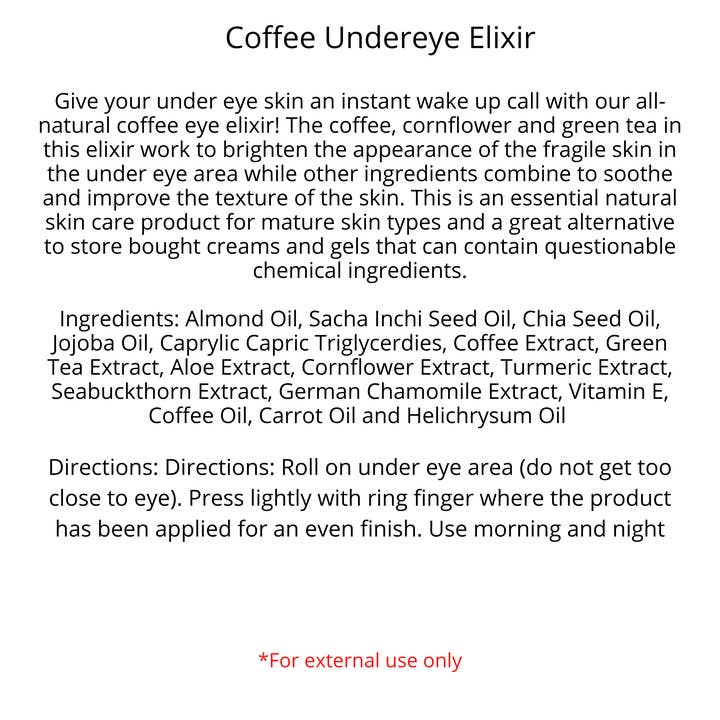 R. Drew Naturals, LLC – Engroshandel Øjenserum – Bulk - Under Eye Elixir, Kaffe Øjenserum - Vegansk1