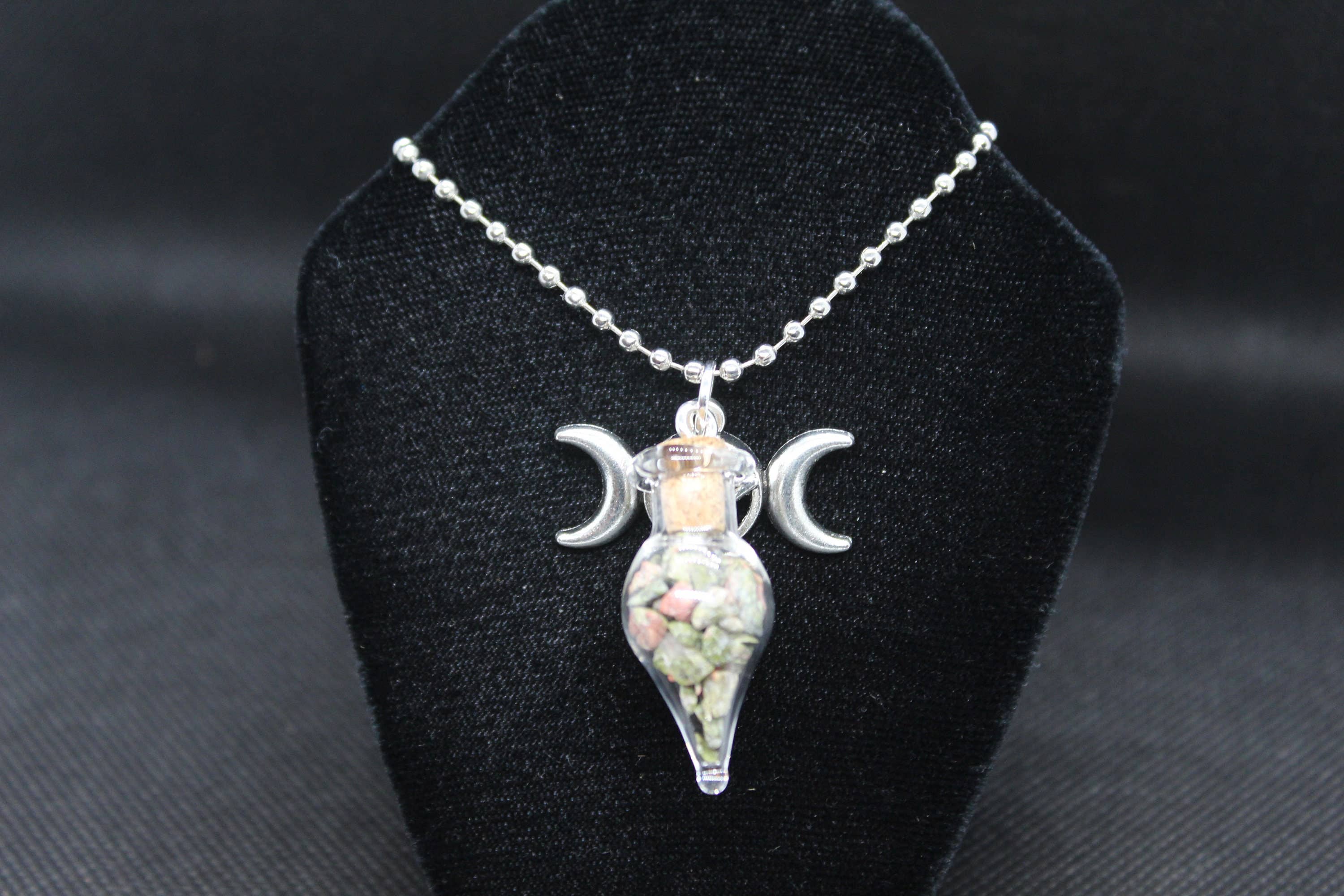 Witchcrafted in MI - Wholesale Pendant/Charm Necklace - Unakite Glass Teardrop Necklace with Triple Moon3