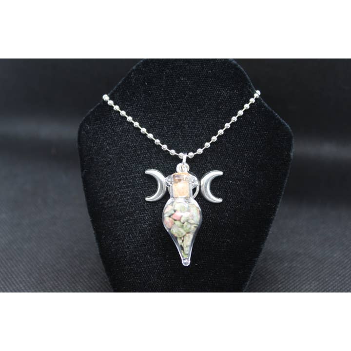 Witchcrafted in MI - Wholesale Pendant/Charm Necklace - Unakite Glass Teardrop Necklace with Triple Moon3
