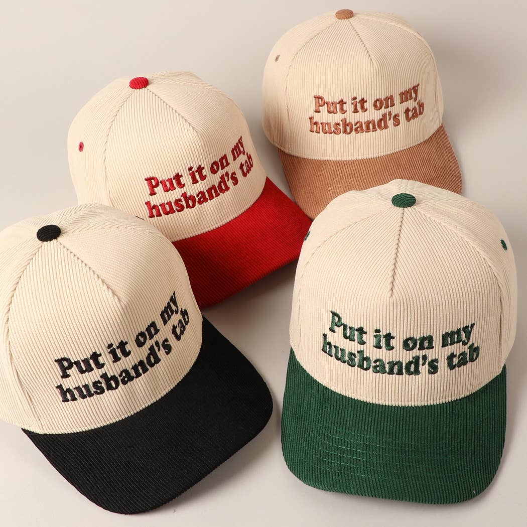 Fashion City - Wholesale Baseball Cap - Unisex - Put it on my husband's tab Two-Tone Corduroy Cap21