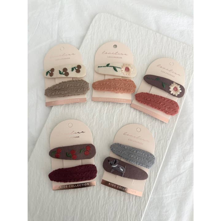 Embroidered Flower Fabric Hair Clips for Kids (KOMBU) for wholesale by LoveLina