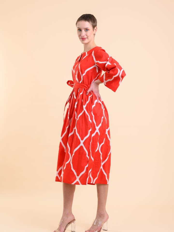 Clovis Dress Odyssey Red AN1033B for wholesale by Handprint Dream Apparel