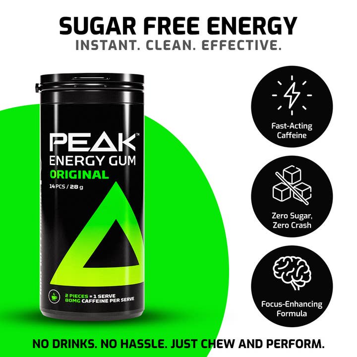 Peak Energy Gum - Wholesale Chewing gum - Peak Energy Gum Mint Carton 12x12
Energy On Demand.
5