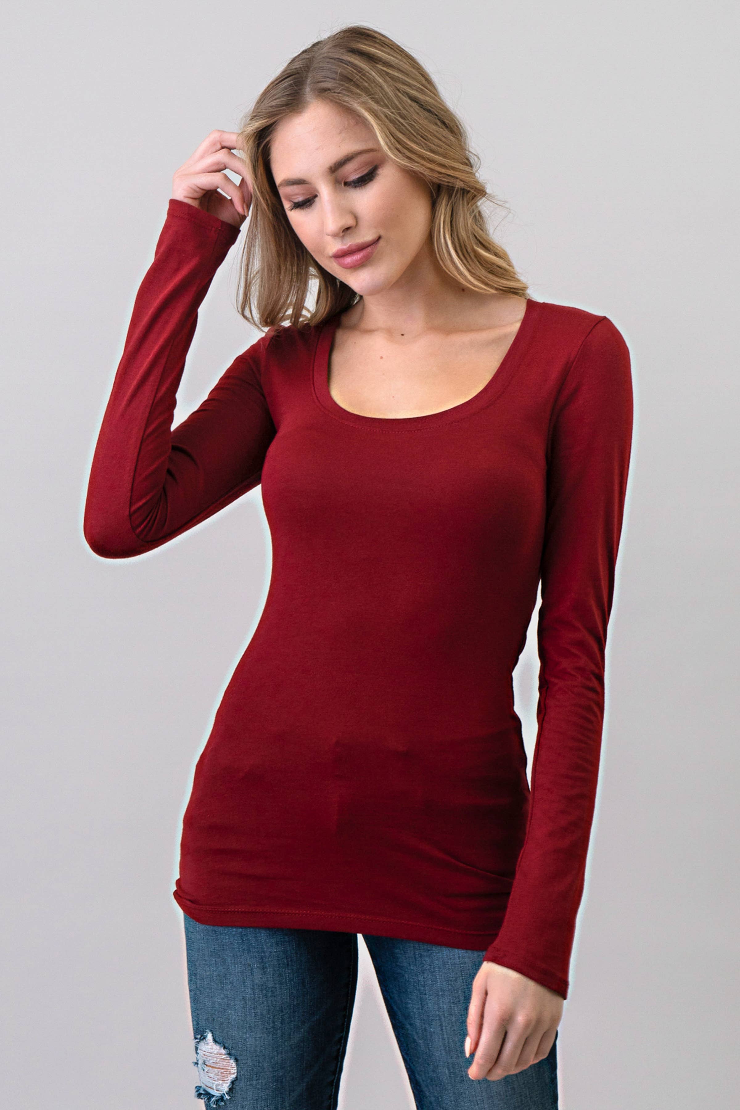 Heart & Hips – wholesale Stickad topp - Dam – LKT2007L - BAS T-SHIRT MED SKOPA HALS OCH LÅNG ÄRM3