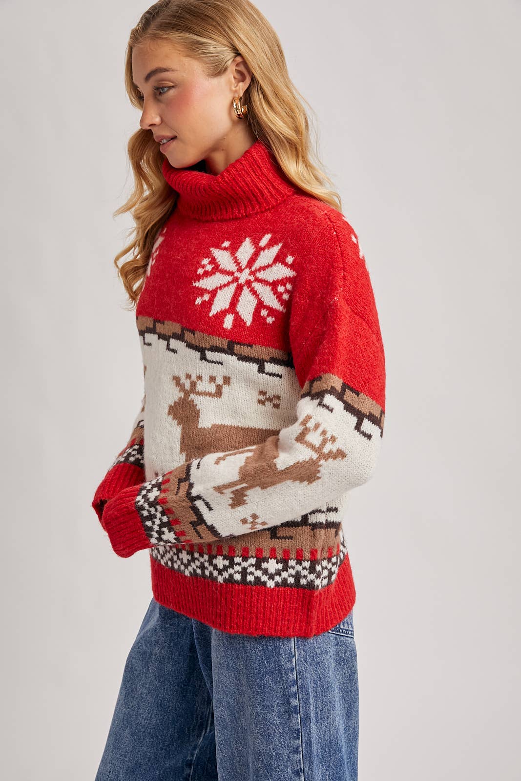 Bluivy - Wholesale Knit Sweater - Women's - FAIR ISLE TURTLE NECK REINDEER KNIT SWEATER FOR HOLIDAY5
