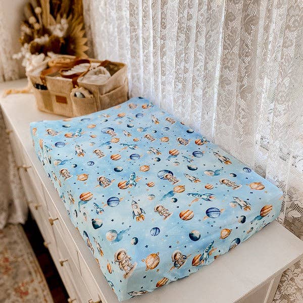 Space Rockets Bassinet Sheet / Change Mat Cover for wholesale by SNUGGLY JACKS