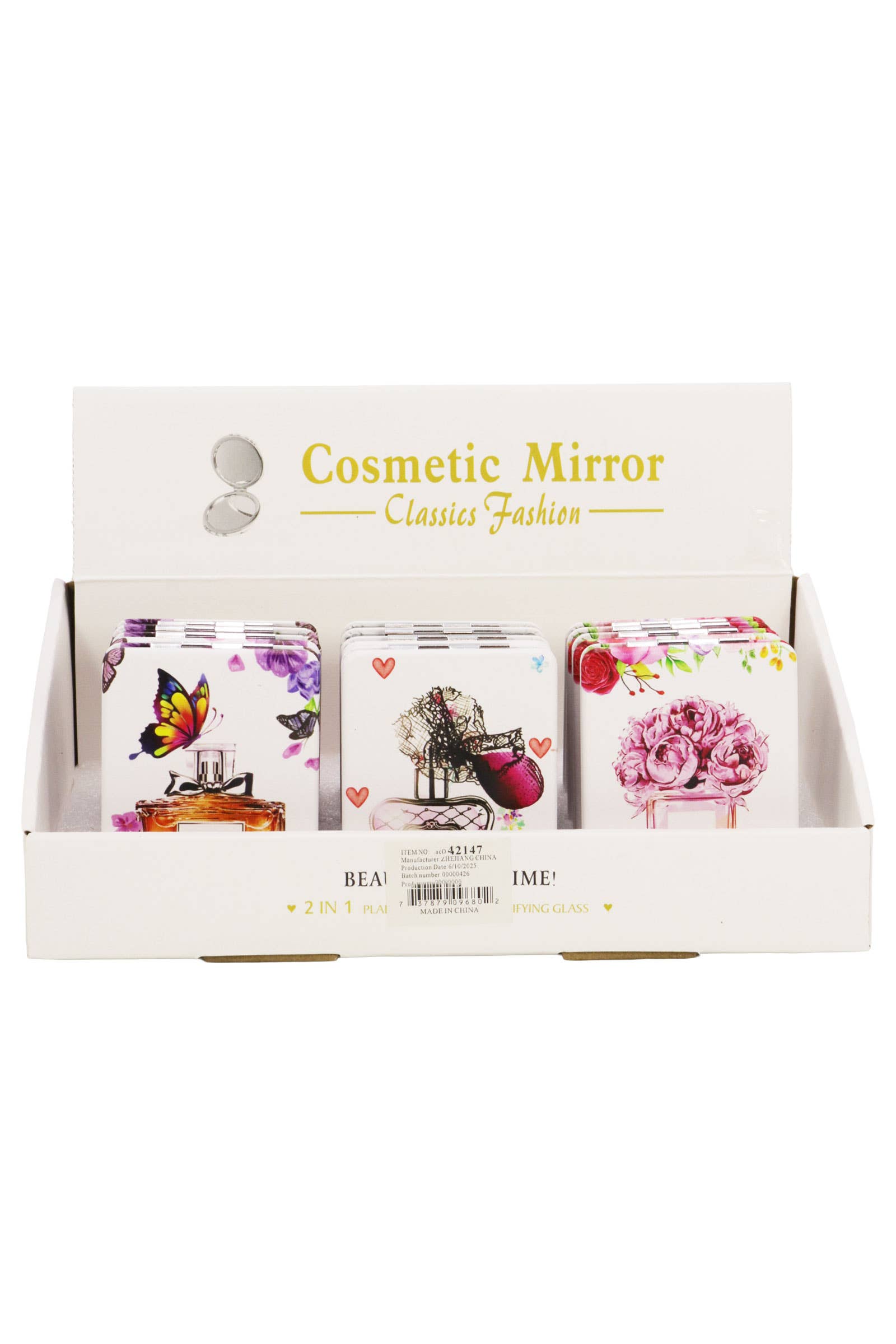 ASSORTED Perfumes Floral Makeup Mirror - 12 Pcs for wholesale on Faire2