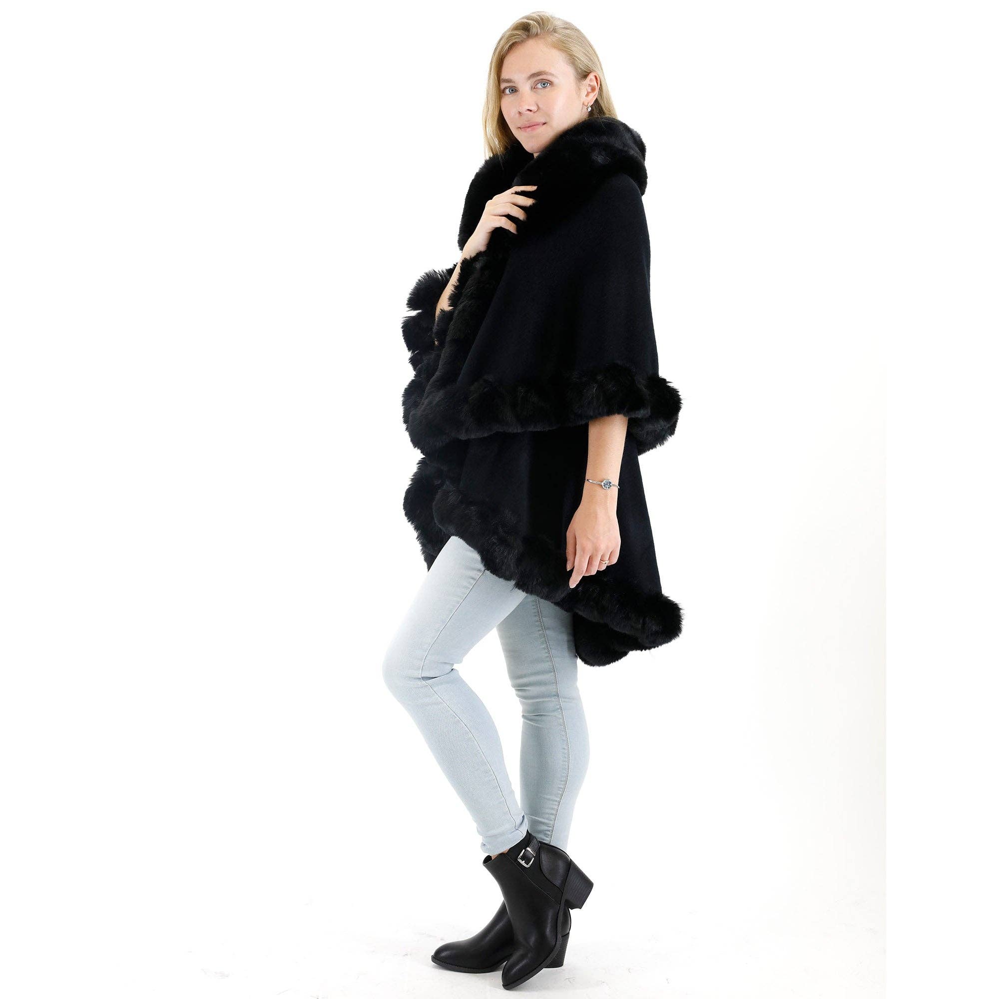 TAPA fashion - Wholesale Poncho - Women's - Solid Color Fur Double Layer Poncho SH925 (3PC)15