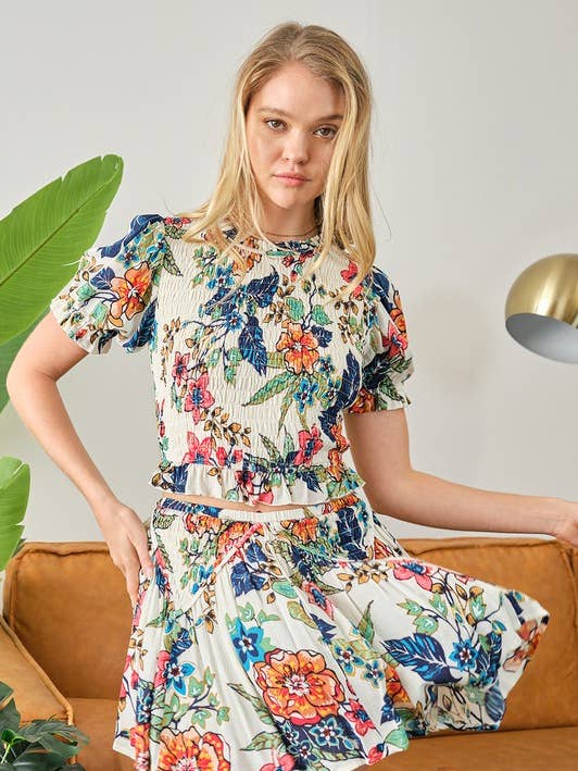 Floral Smocking Top And Skirt Set for wholesale by ILLA ILLA