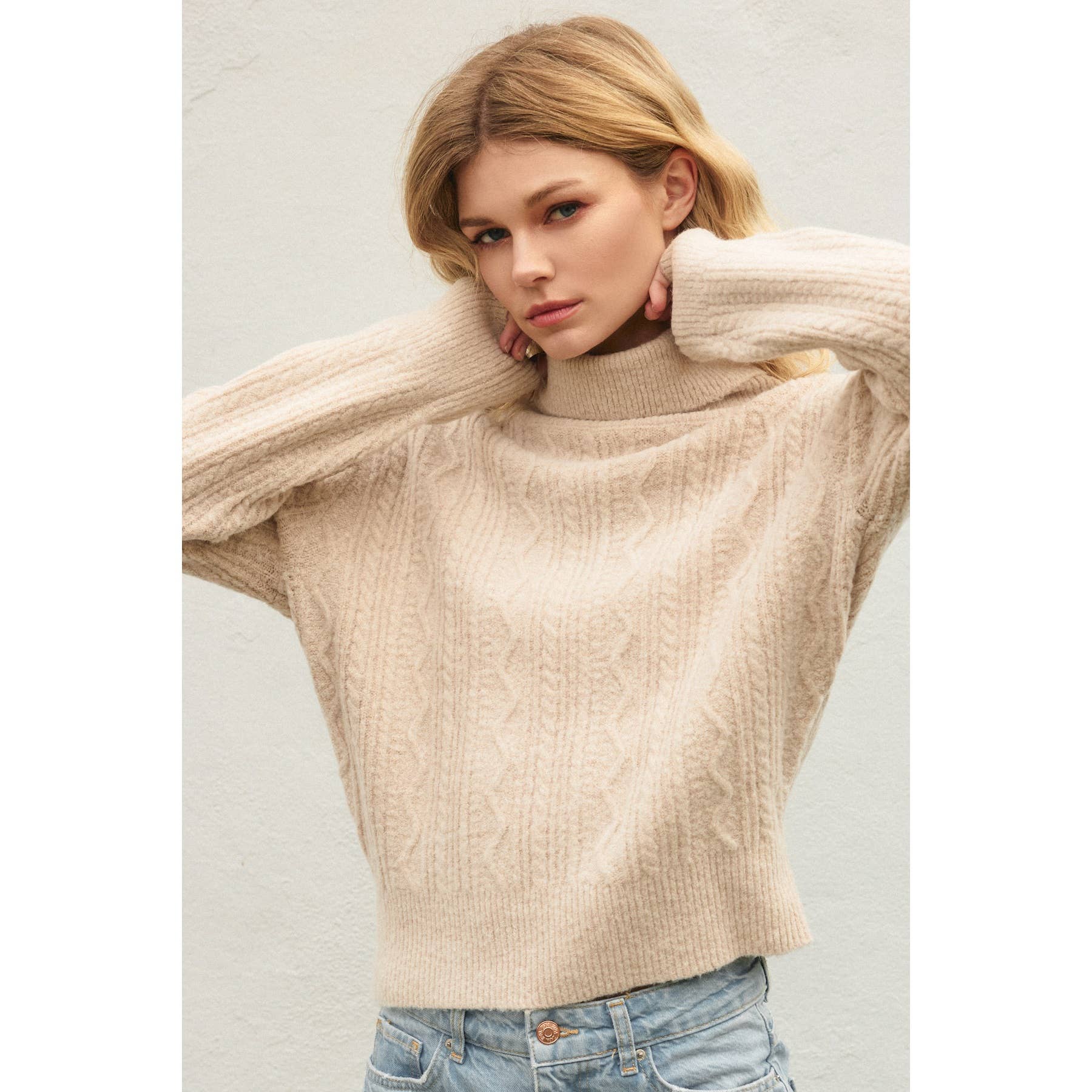 Dress Forum - Wholesale Knit Sweater - Women's - Fluffy Cable Detail Turtle Neck Sweater19