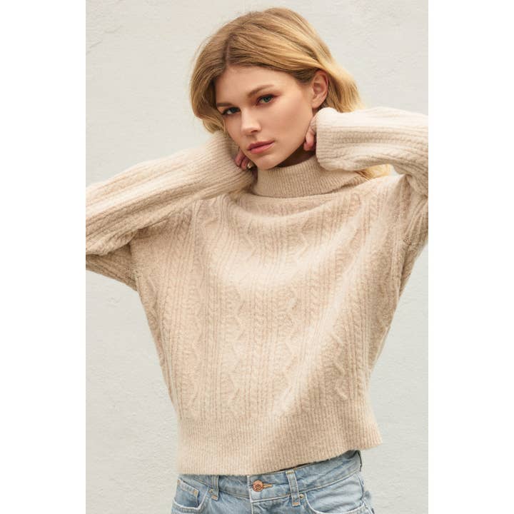Dress Forum - Wholesale Knit Sweater - Women's - Fluffy Cable Detail Turtle Neck Sweater19
