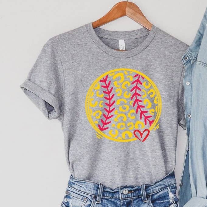 Leopard Softball Gray Tee for wholesale by Simply Tees