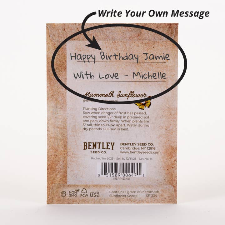 Bentley Seed Co. - Wholesale Birthday Card - Happy Birthday - Sunflower - Mammoth Sunflower Seed Packets