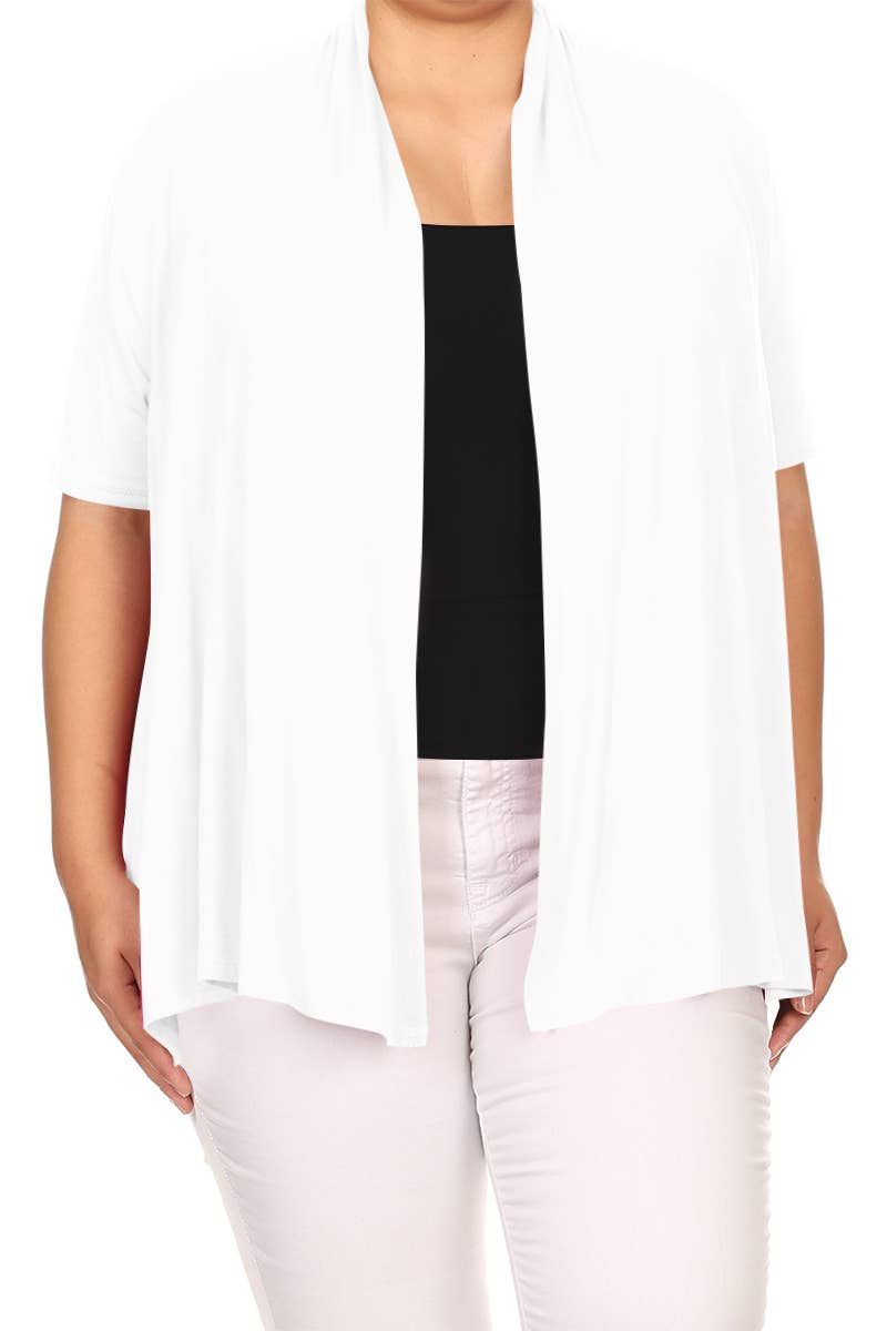 MOA COLLECTION - Wholesale Cardigan - Women's - Women's Plus Size Short Sleeves Draped Solid Cardigan37