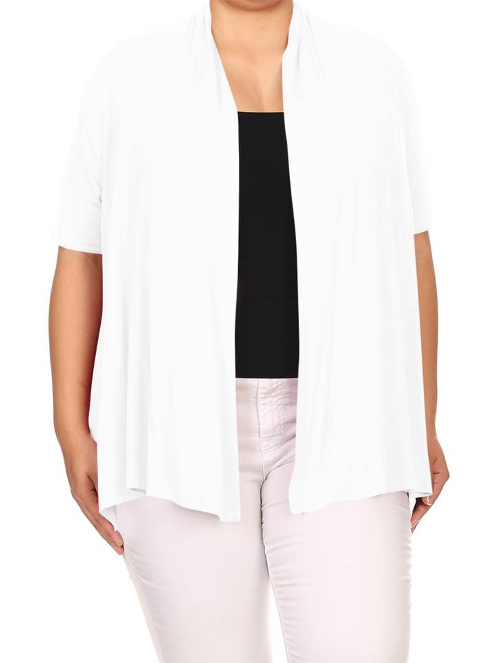MOA COLLECTION - Wholesale Cardigan - Women's - Women's Plus Size Short Sleeves Draped Solid Cardigan37