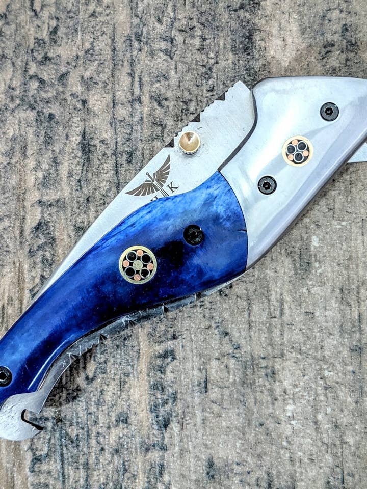 HTK D2 Tool stalen zakmes/map/Blue Bone voor wholesale door HomeTown Knives.