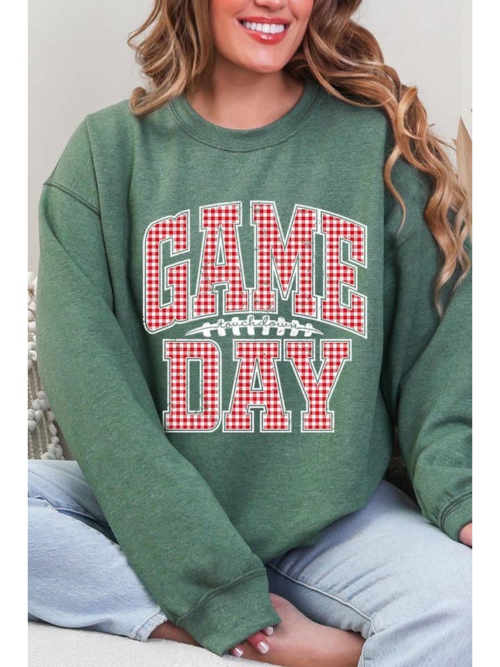 COLORBEAR – wholesale T-shirt (graphic) – women's – Red Gingham Game Day Graphic Sweatshirt1