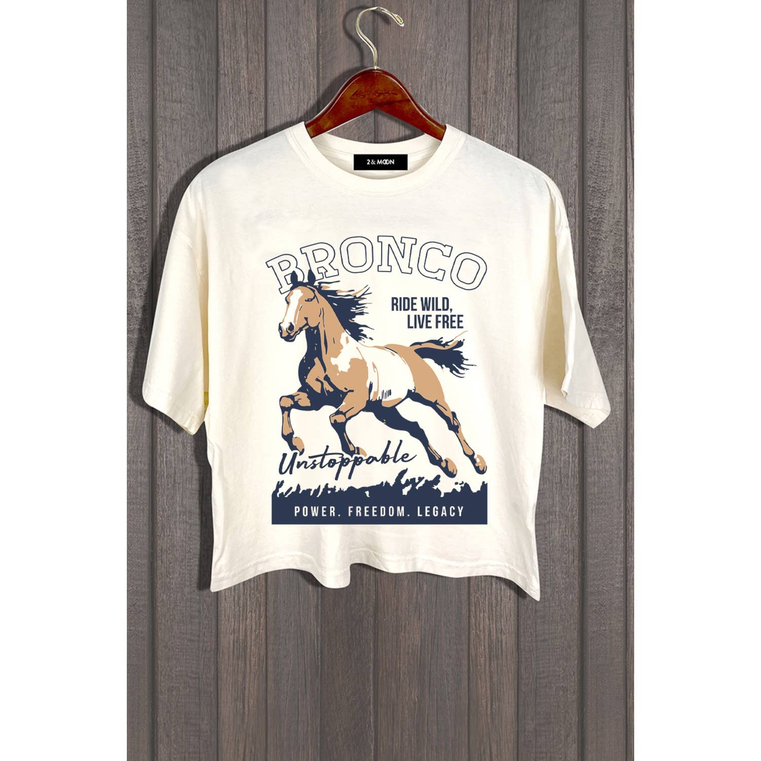 2&moon - Wholesale Screen Printed T-Shirt - Women's - BRONCO UNSTOPPABLE TOP1