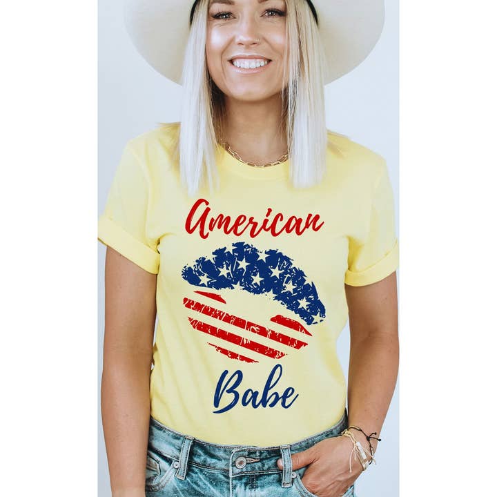 American Babe Lips, Patriotic July Plus Size Graphic Tee for wholesale by Kissed Apparel