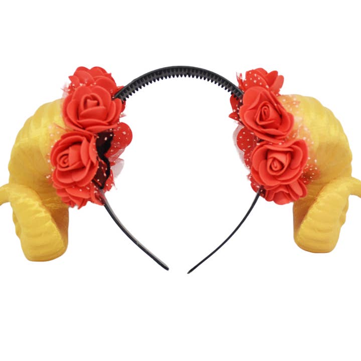 Demon Ram Horns Headband - gold red for wholesale by Yumiland