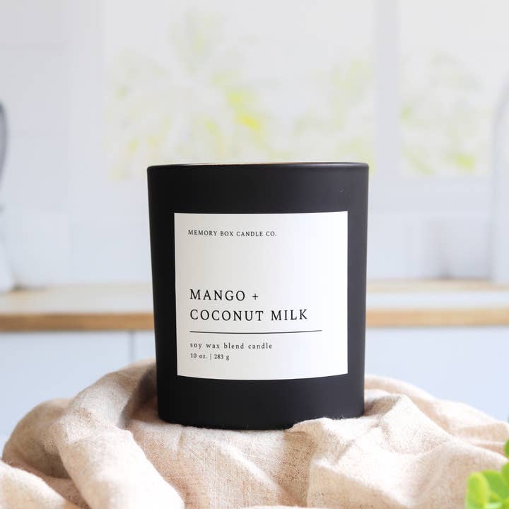 Memory Box Candle Co. - Wholesale Jar/Filled Candle - Mango + Coconut Milk - 10 oz. Matte Black Glass Soy Candle