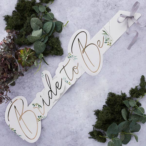 Hootyballoo by Club Green – wholesale Party sign/banner – Geometric Greenery 'Bride To Be' Sash 1 Pack0