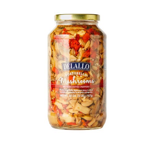 Delallo - Wholesale Olives - Portobello Mushrooms With Roasted Peppers