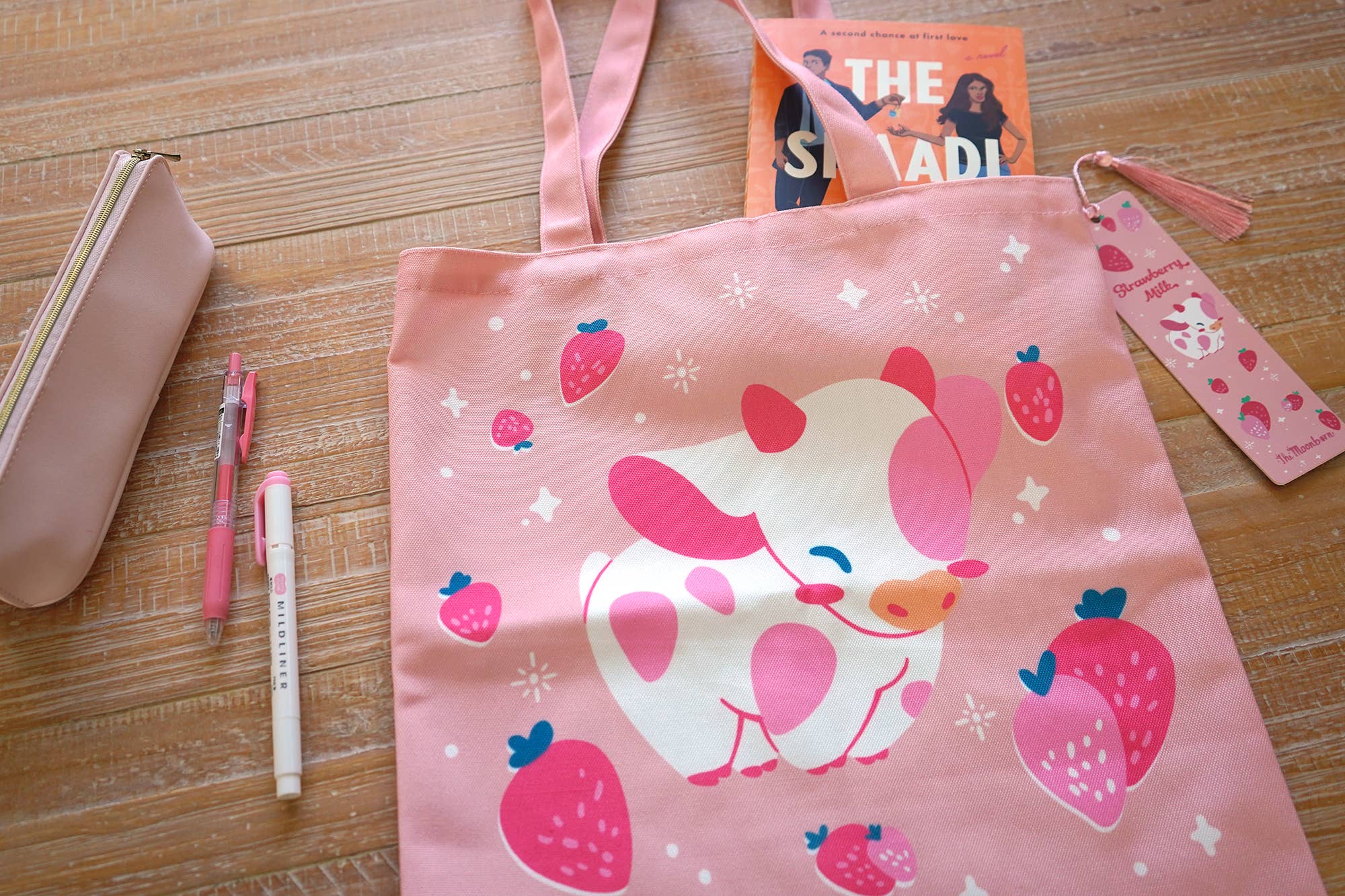 The Moonborn - Wholesale Tote Bag - Women's - Strawberry Pink Cow Tote Bag5