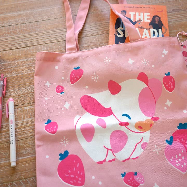 The Moonborn - Wholesale Tote Bag - Women's - Strawberry Pink Cow Tote Bag5