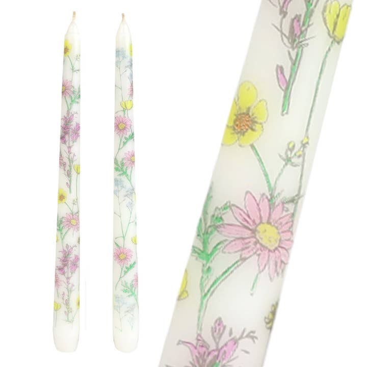 Candele da Cena Affusolate Meadow - Confezione da 2 | Decorazioni Primaverili | per la vendita all'ingrosso da parte di Talking Tables EU