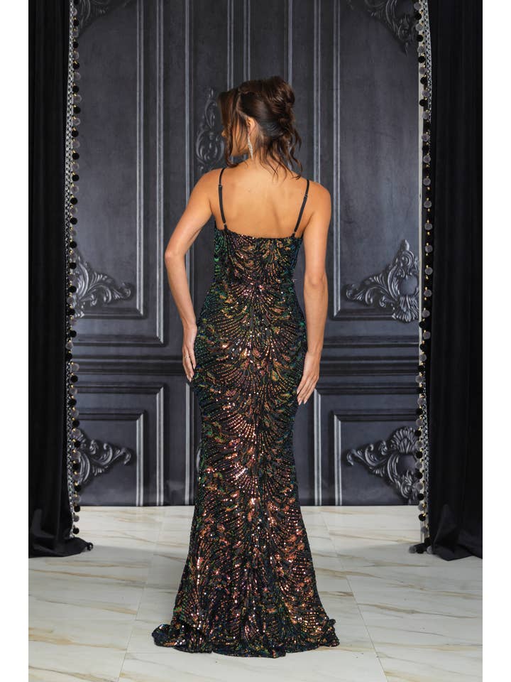 RICARICA INC. - Vendita all'ingrosso Vestito - Donna - Abito lungo scintillante multicolore con paillettes7