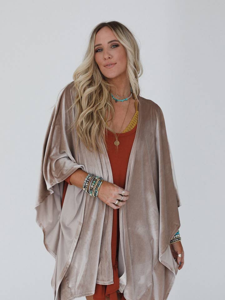 Three Bird Nest - Wholesale Kimono - Women's - Savoy Velvet Kimono - Taupe