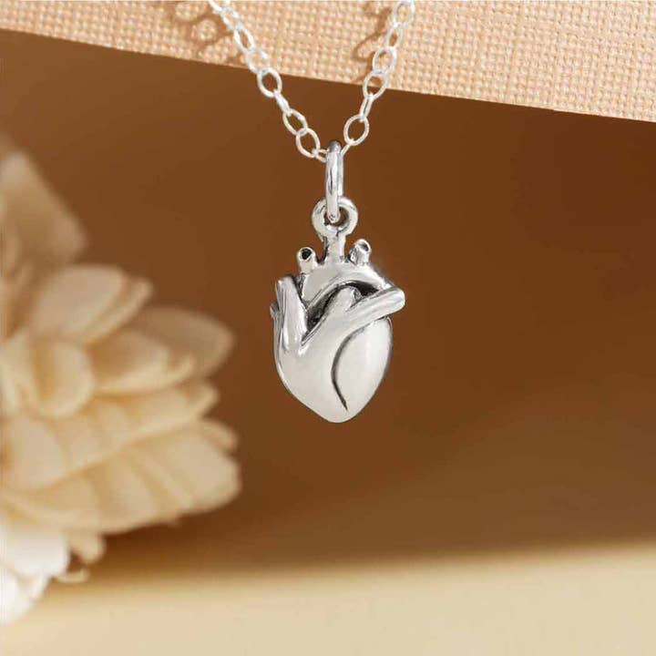 Nina Designs - Wholesale Pendant/Charm Necklace - Sterling Silver or Bronze 3D Anatomical Heart Necklace