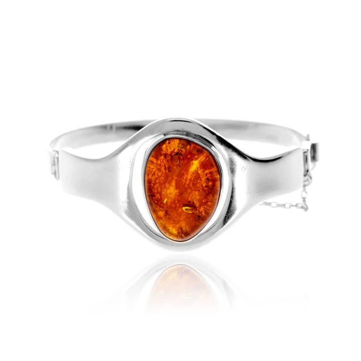 925 Sterling Silver & Genuine Cognac Baltic Amber Exclusive Bangle - BL0243 for wholesale by SilverAmber Jewellery