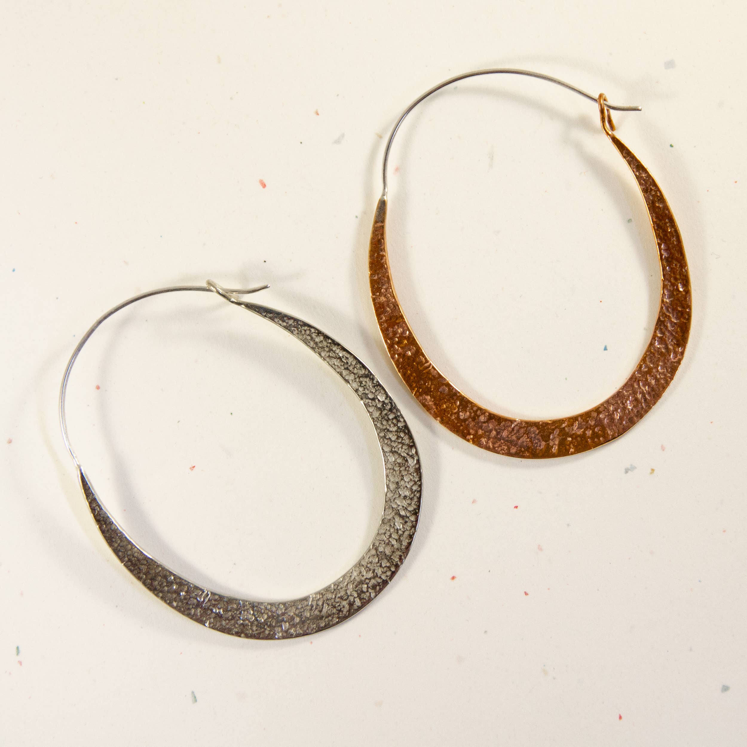 Ajmer by Jodi - Wholesale Dangle Earrings - Big Copper Oval Hoops~ hammered metal & sterling ear wires9