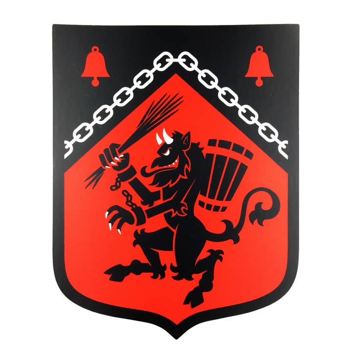 Krampus Rampant Heraldic Shield Sticker for wholesale by Monsterologist