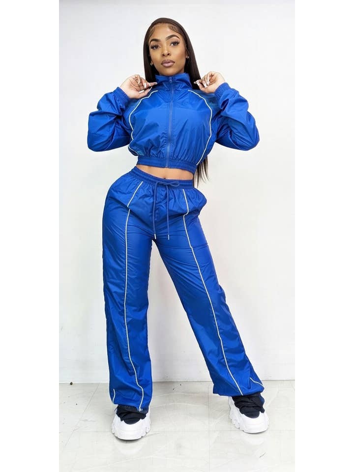MB Fashion Wholesale - Wholesale Top & Pant Set (NOT Loungewear) - Women's - MB FASHION Two-Piece Windbreaker Zip-Up Set with Drawstring Details 50521