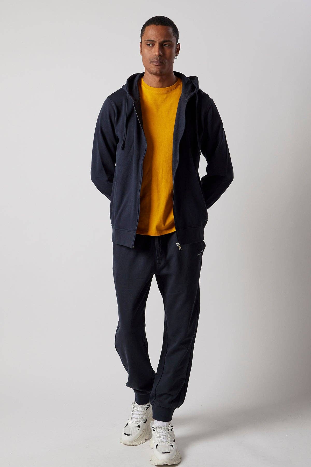 Blue Brushed sweatshirt with hood and zip in organic cotton  for wholesale on Faire1