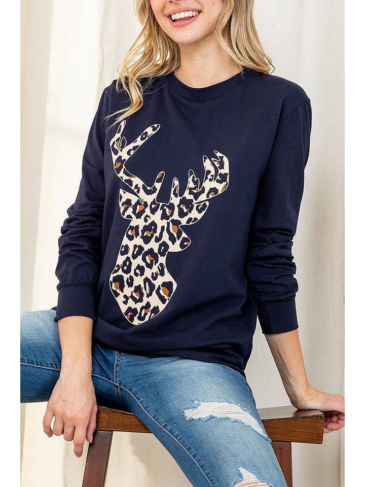 ROUSSEAU - Wholesale Blouse - Women's - LEOPARD MOOSE PRINT LONG SLEEVE TOP8