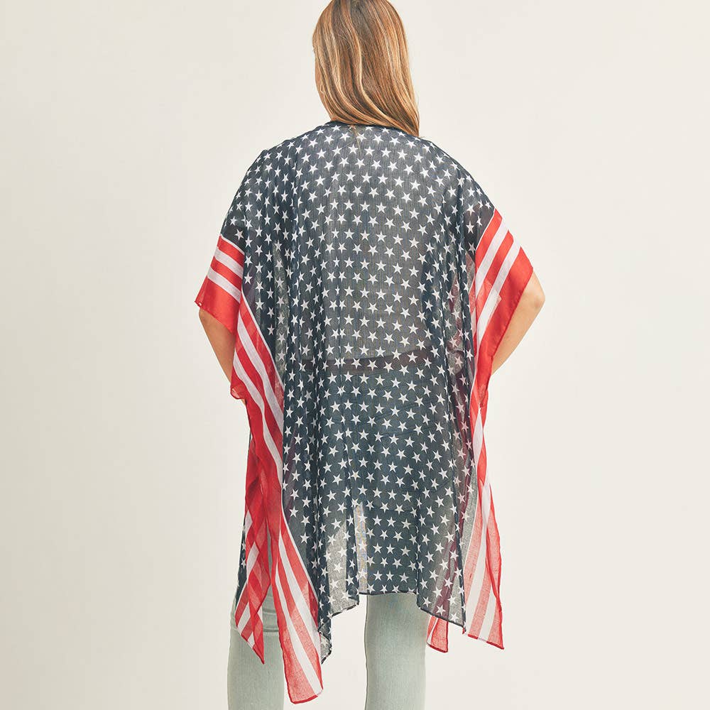 Sensibling Corp. – wholesale Kimono – Women's – American USA Flag Print Kimono Poncho2
