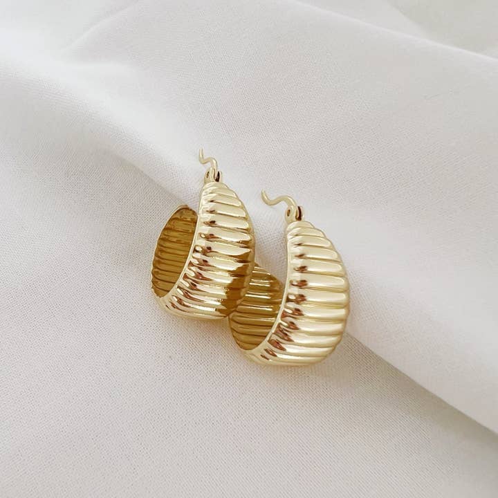 Riley Textured Dome Hoops Earrings Gold Filled for wholesale by True by Kristy Jewelry