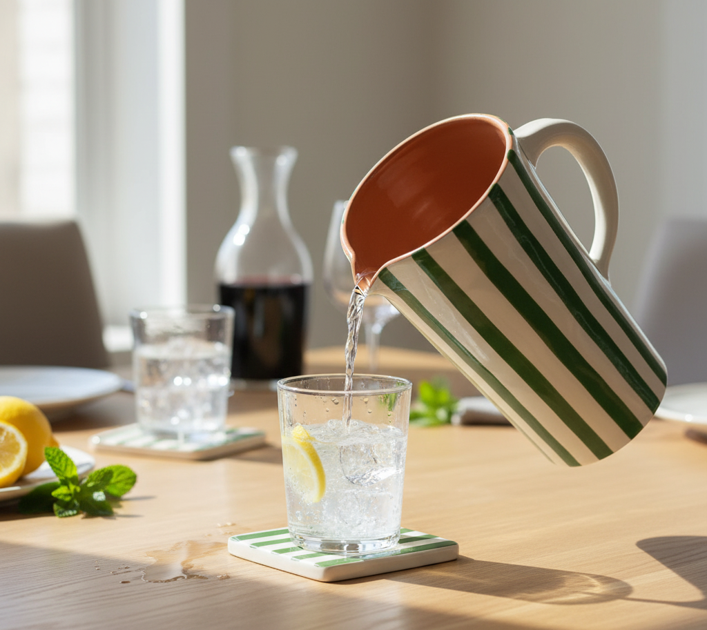 High crafty - Wholesale Carafe - Handmade White Ceramic Carafe with Green Stripes – Gift6