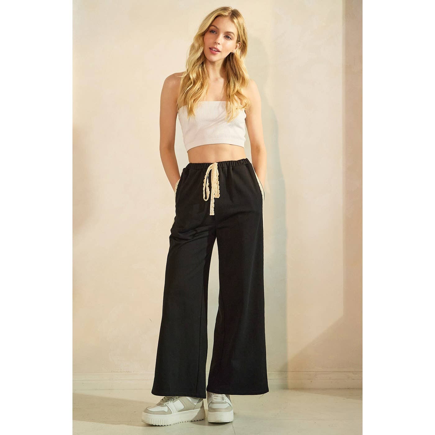 mittoshop - Wholesale Pants - Women's - LACE STRIPED ELASTIC WAIST TERRY SWEATPANTS6