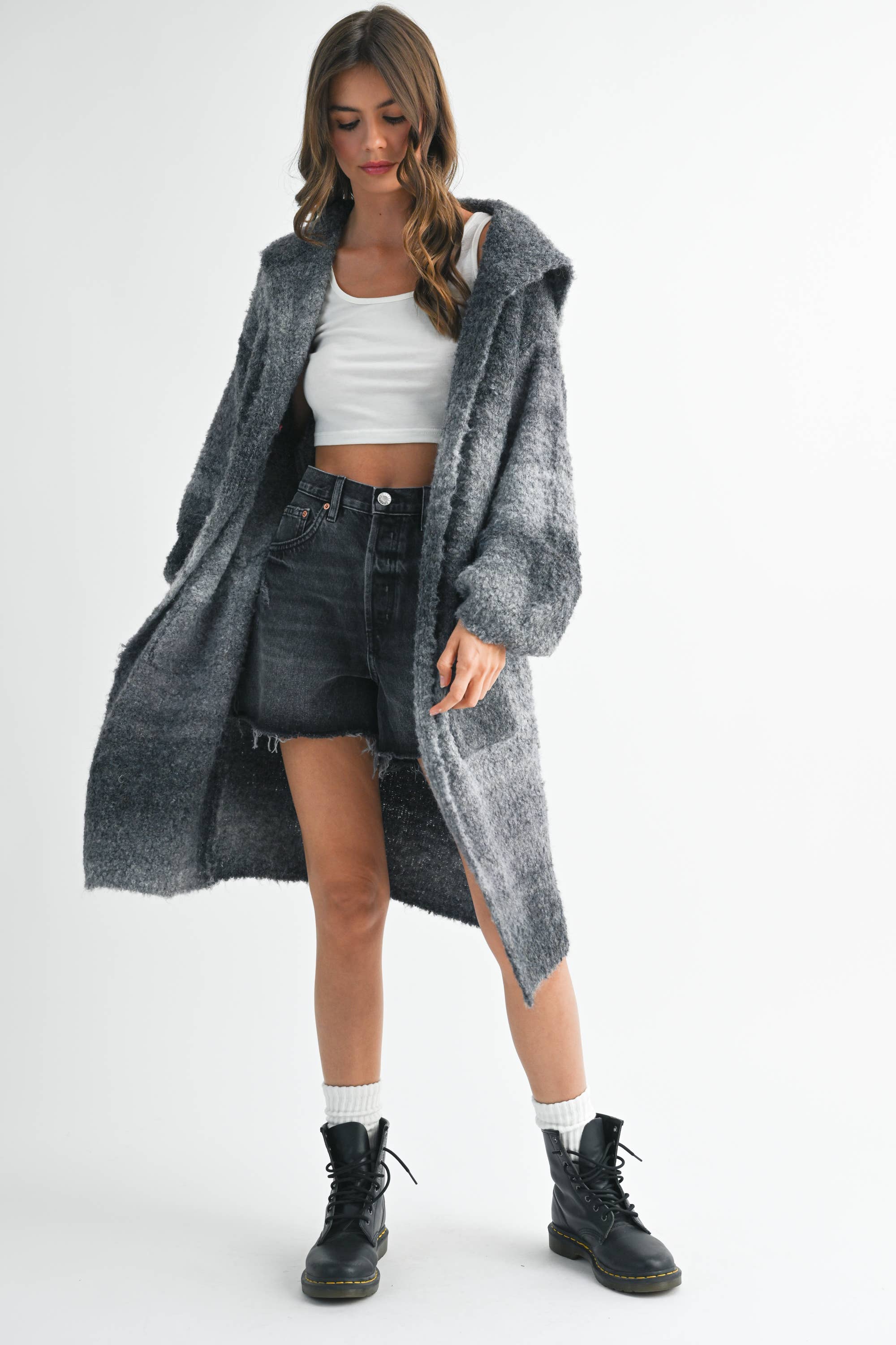 AEMI + CO - Vente Cardigan – femme - Cardigan à capuche Nelsi avec manches ballon et poches14