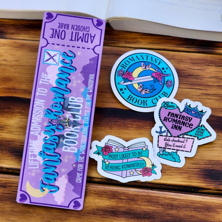 Bookmark & Sticker Set - Fantasy Romance 4 Piece Bundle for wholesale by Be Kind Booktique